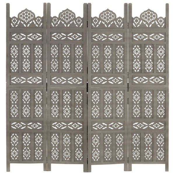 vidaXL 4-Panel Hand-Carved Room Divider Grey 160x165 cm Mango Wood