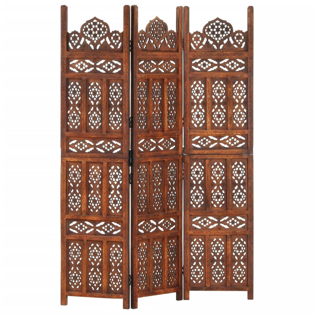 vidaXL 3-Panel Hand-Carved Room Divider Brown 120×165 cm Mango Wood