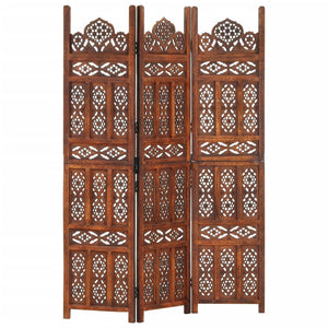 vidaXL 3-Panel Hand-Carved Room Divider Brown 120×165 cm Mango Wood