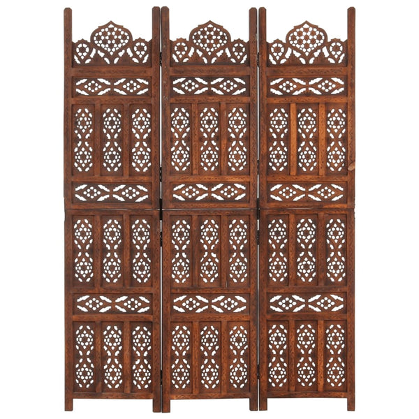 vidaXL 3-Panel Hand-Carved Room Divider Brown 120×165 cm Mango Wood