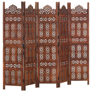 vidaXL 5-Panel Hand-Carved Room Divider Brown 200×165 cm Mango Wood