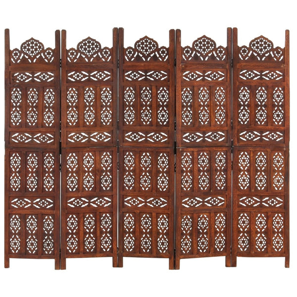 vidaXL 5-Panel Hand-Carved Room Divider Brown 200×165 cm Mango Wood