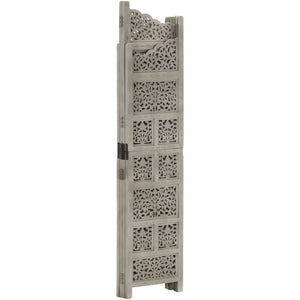 vidaXL 4-Panel Hand-Carved Room Divider Grey 160x165 cm Mango Wood