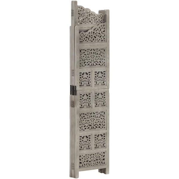 vidaXL 4-Panel Hand-Carved Room Divider Grey 160x165 cm Mango Wood