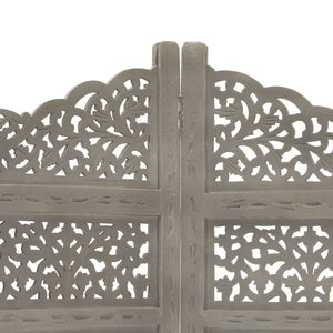 vidaXL 4-Panel Hand-Carved Room Divider Grey 160x165 cm Mango Wood