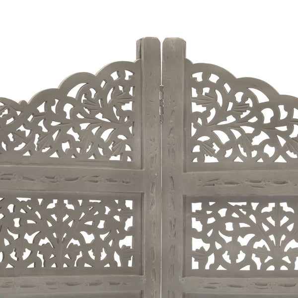 vidaXL 4-Panel Hand-Carved Room Divider Grey 160x165 cm Mango Wood