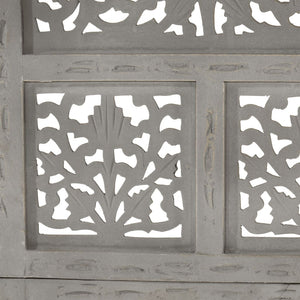 vidaXL 4-Panel Hand-Carved Room Divider Grey 160x165 cm Mango Wood