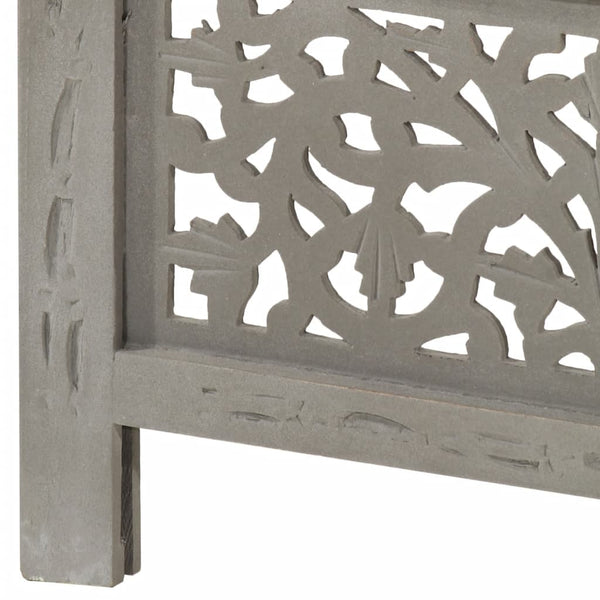 vidaXL 4-Panel Hand-Carved Room Divider Grey 160x165 cm Mango Wood