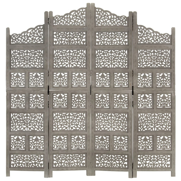 vidaXL 4-Panel Hand-Carved Room Divider Grey 160x165 cm Mango Wood
