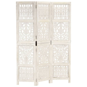 vidaXL 3-Panel Room Divider Hand-Carved White 120×165cm Solid Mango Wood