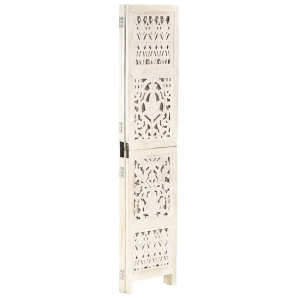 vidaXL 3-Panel Room Divider Hand-Carved White 120×165cm Solid Mango Wood