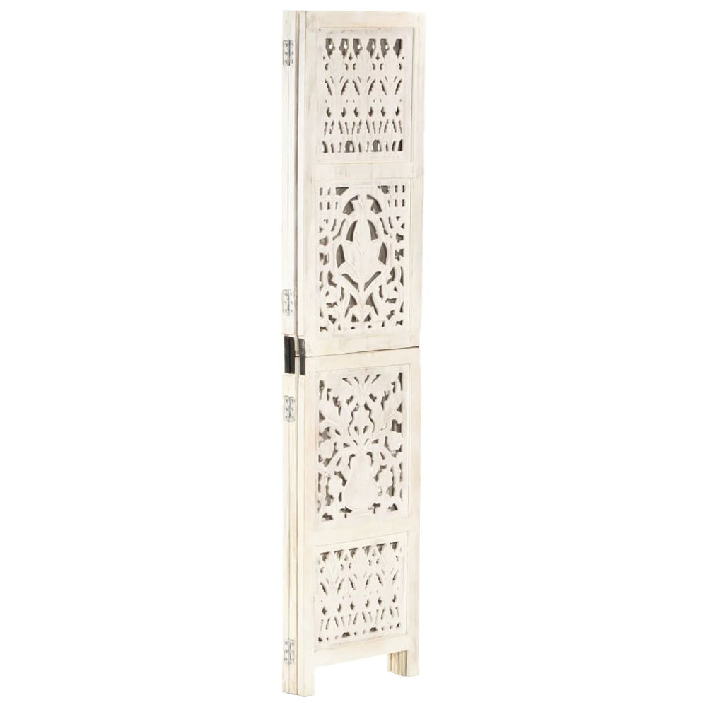 vidaXL 3-Panel Room Divider Hand-Carved White 120×165cm Solid Mango Wood