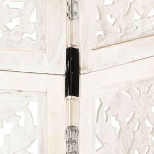 vidaXL 3-Panel Room Divider Hand-Carved White 120×165cm Solid Mango Wood