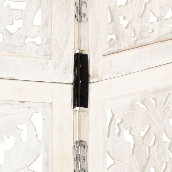 vidaXL 3-Panel Room Divider Hand-Carved White 120×165cm Solid Mango Wood