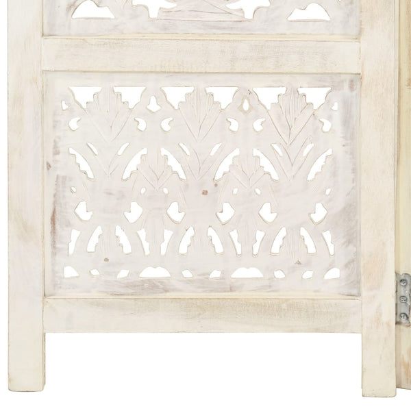vidaXL 3-Panel Room Divider Hand-Carved White 120×165cm Solid Mango Wood