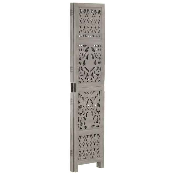 vidaXL 3-Panel Hand-Carved Room Divider Grey 120×165cm Solid Mango Wood