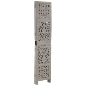 vidaXL 3-Panel Hand-Carved Room Divider Grey 120×165cm Solid Mango Wood