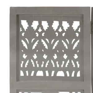 vidaXL 3-Panel Hand-Carved Room Divider Grey 120×165cm Solid Mango Wood