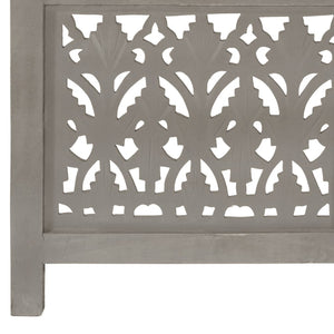 vidaXL 3-Panel Hand-Carved Room Divider Grey 120×165cm Solid Mango Wood