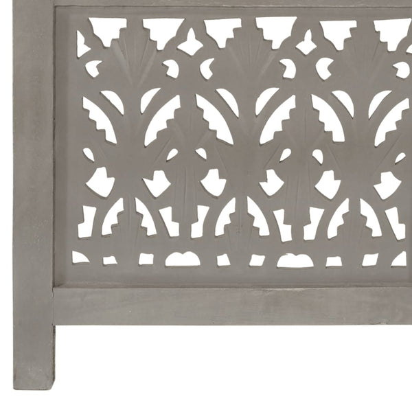 vidaXL 3-Panel Hand-Carved Room Divider Grey 120×165cm Solid Mango Wood