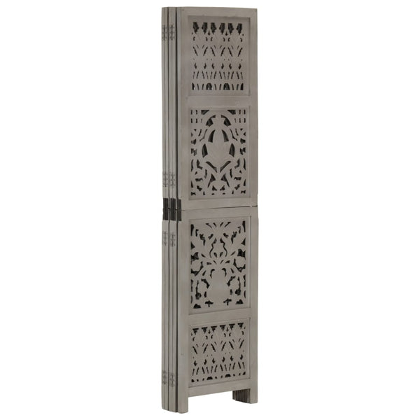 vidaXL 5-Panel Room Divider Hand-Carved Grey 200x165cm Solid Mango Wood