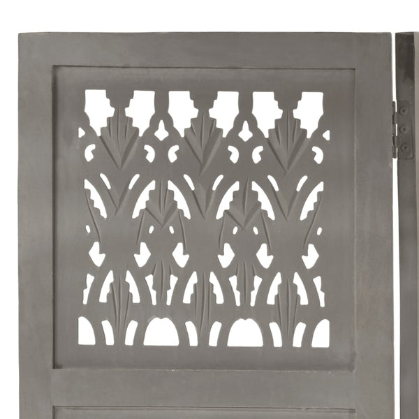 vidaXL 5-Panel Room Divider Hand-Carved Grey 200x165cm Solid Mango Wood