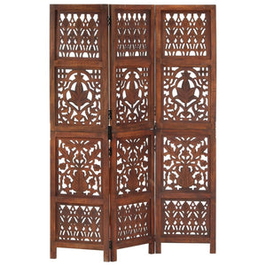 vidaXL 3-Panel Hand-Carved Room Divider 120×165 cm Solid Mango Wood