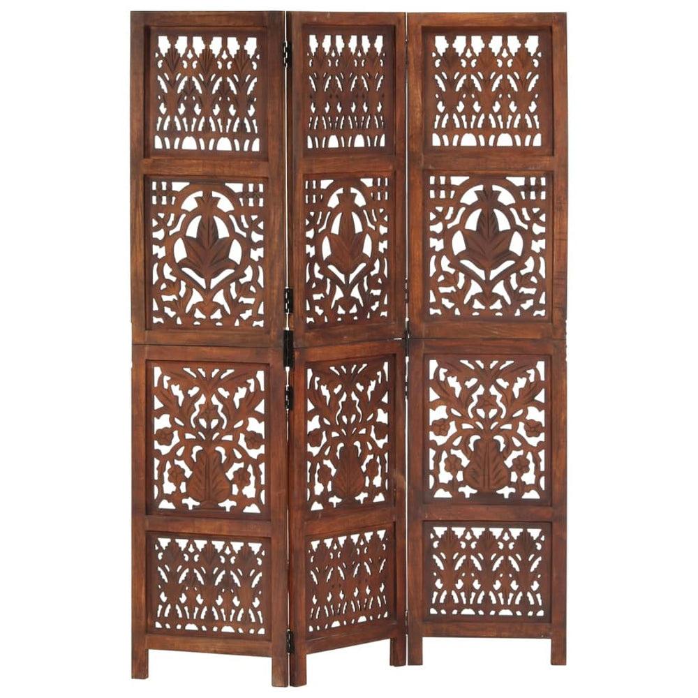 vidaXL 3-Panel Hand-Carved Room Divider 120×165 cm Solid Mango Wood