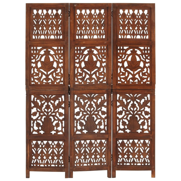 vidaXL 3-Panel Hand-Carved Room Divider 120×165 cm Solid Mango Wood