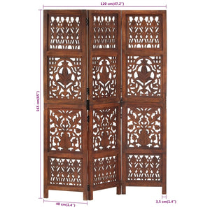 vidaXL 3-Panel Hand-Carved Room Divider 120×165 cm Solid Mango Wood
