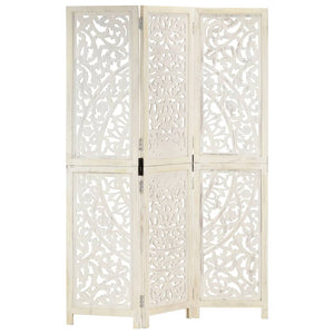 vidaXL 3-Panel Room Divider Hand-Carved White 120×165cm Solid Mango Wood
