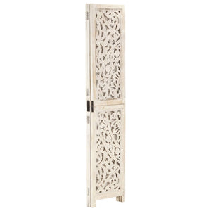 vidaXL 3-Panel Room Divider Hand-Carved White 120×165cm Solid Mango Wood