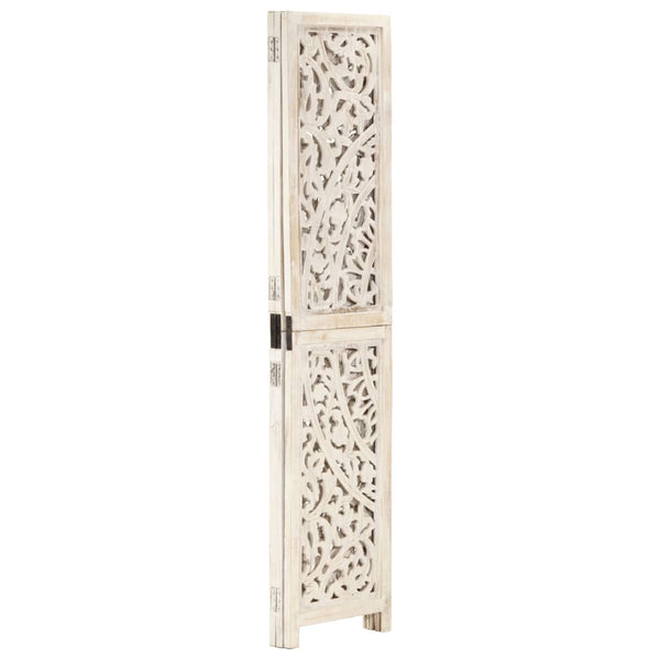 vidaXL 3-Panel Room Divider Hand-Carved White 120×165cm Solid Mango Wood