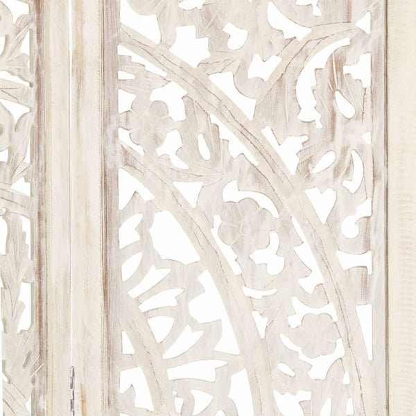vidaXL 3-Panel Room Divider Hand-Carved White 120×165cm Solid Mango Wood