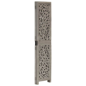 vidaXL 3-Panel Hand-Carved Room Divider Grey 120×165cm Solid Mango Wood