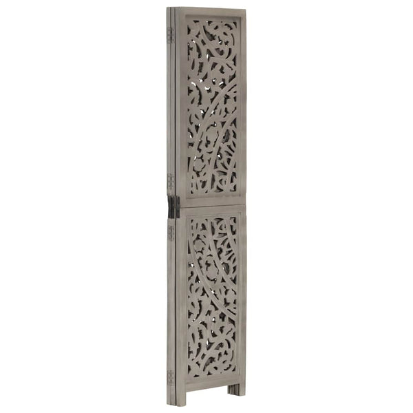 vidaXL 3-Panel Hand-Carved Room Divider Grey 120×165cm Solid Mango Wood