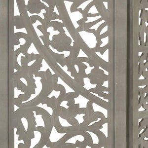 vidaXL 3-Panel Hand-Carved Room Divider Grey 120×165cm Solid Mango Wood