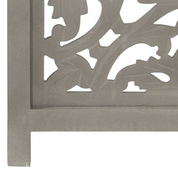 vidaXL 3-Panel Hand-Carved Room Divider Grey 120×165cm Solid Mango Wood