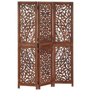 vidaXL 3-Panel Hand-Carved Room Divider Brown 120×165 cm Mango Wood