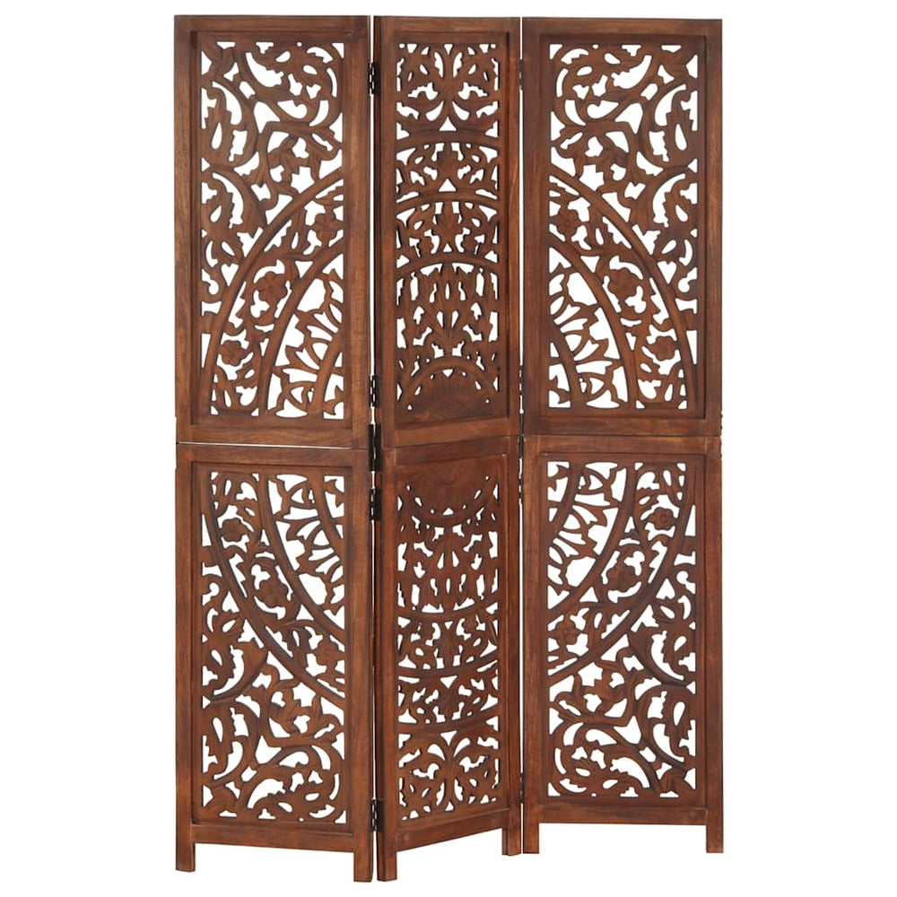 vidaXL 3-Panel Hand-Carved Room Divider Brown 120×165 cm Mango Wood