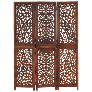 vidaXL 3-Panel Hand-Carved Room Divider Brown 120×165 cm Mango Wood