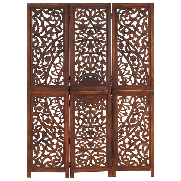 vidaXL 3-Panel Hand-Carved Room Divider Brown 120×165 cm Mango Wood