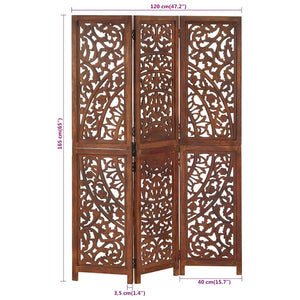 vidaXL 3-Panel Hand-Carved Room Divider Brown 120×165 cm Mango Wood
