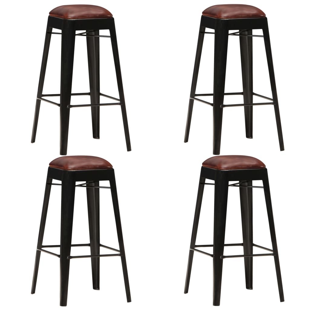 vidaXL Bar Stools 4 pcs Black Genuine Leather