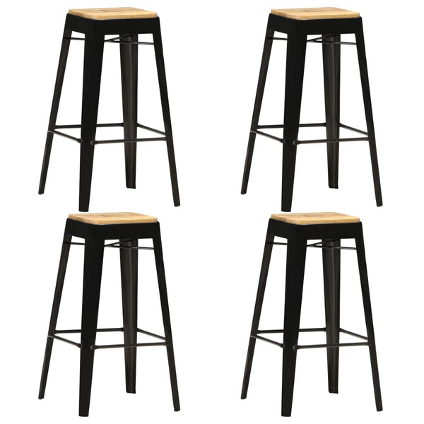 vidaXL Bar Stools 4 pcs Black Solid Mango Wood
