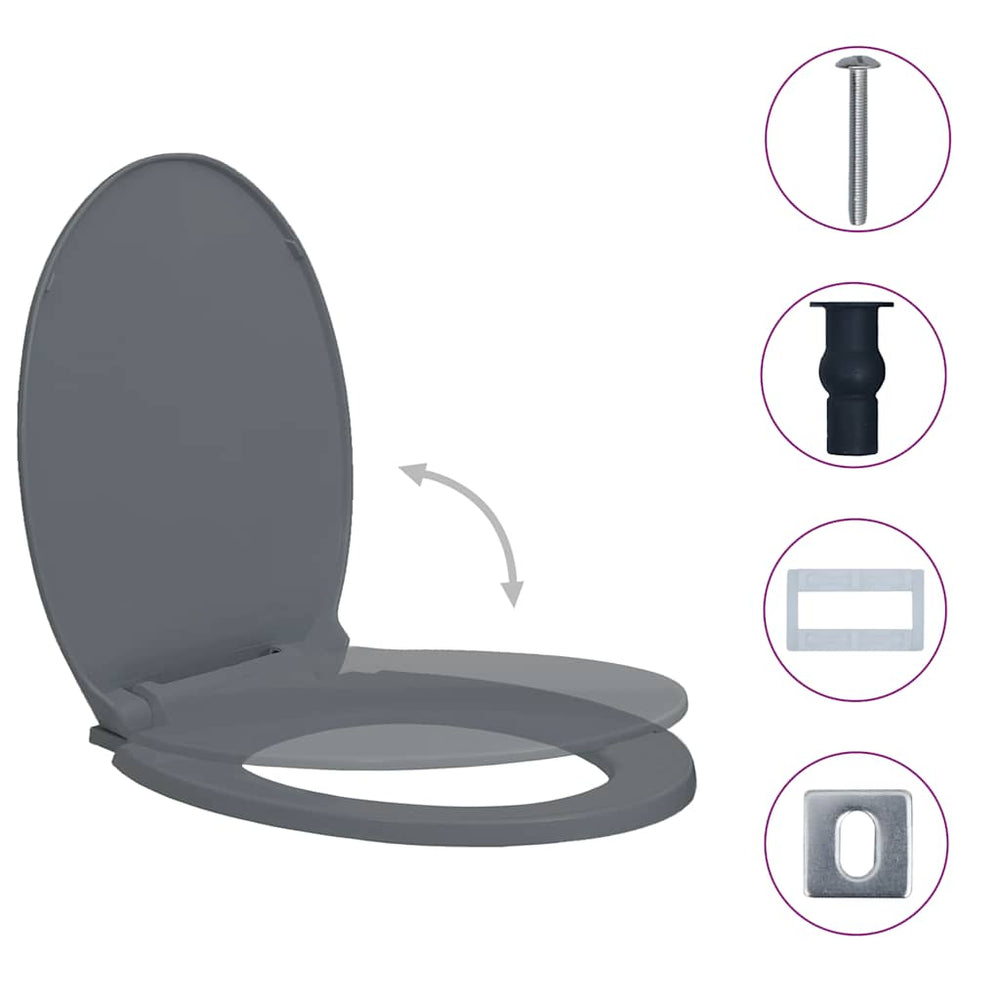 vidaXL Toilet Seat with Soft Close Quick Release Grey Oval