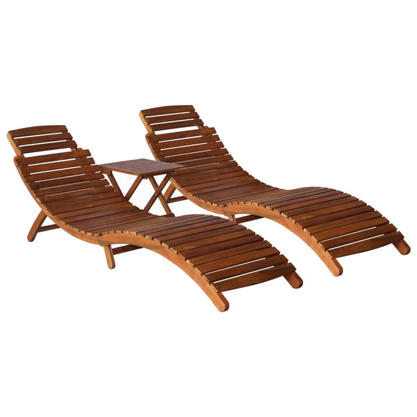 vidaXL 3-piece Sun Lounger with Tea Table Solid Acacia Wood