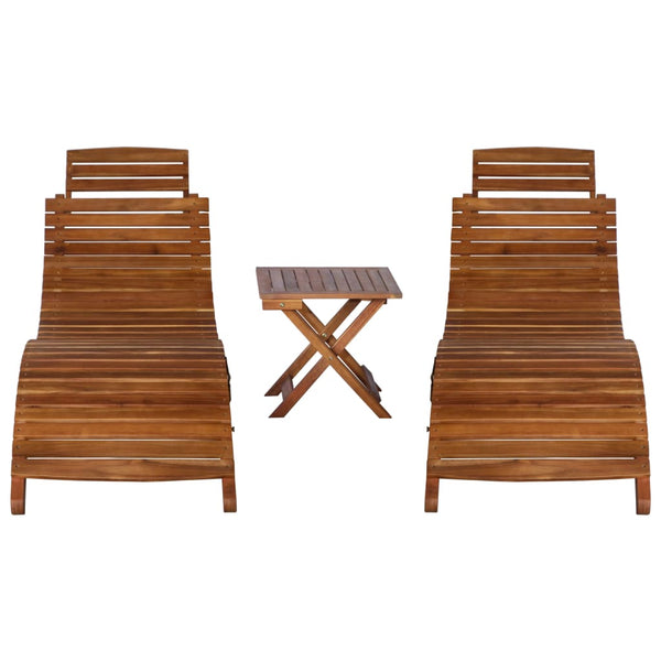 vidaXL 3-piece Sun Lounger with Tea Table Solid Acacia Wood