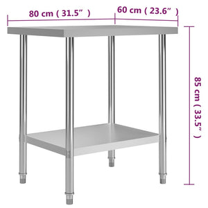 vidaXL Kitchen Work Table 80 x 60 x 85 cm Stainless Steel
