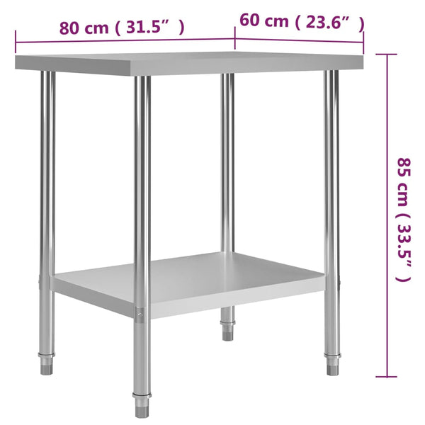 vidaXL Kitchen Work Table 80 x 60 x 85 cm Stainless Steel